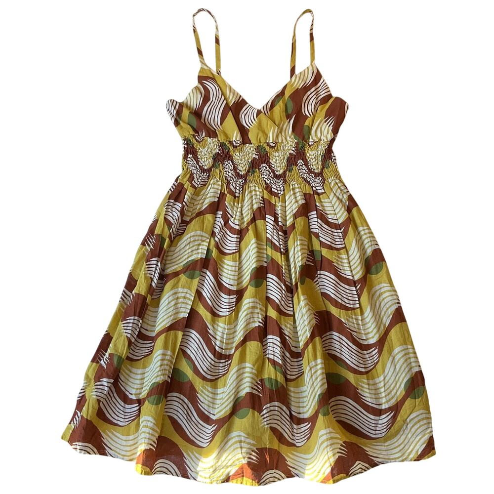 Speed Control Women Dress M Yellow Geometric Sundress Sleeveless Knee Length